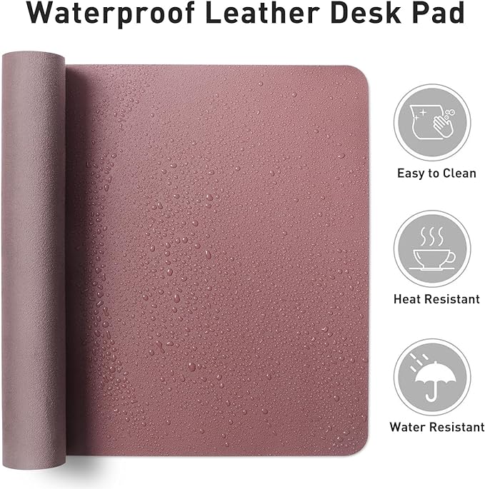 Aothia Leather Desk Pad Protector, Mouse Pad, Office Desk Mat,Non-Slip PU Leather Desk Blotter, Laptop Desk Pad, Waterproof Desk Writing Pad for Office and Home (Dark Pink, 23.6" x 13.7")