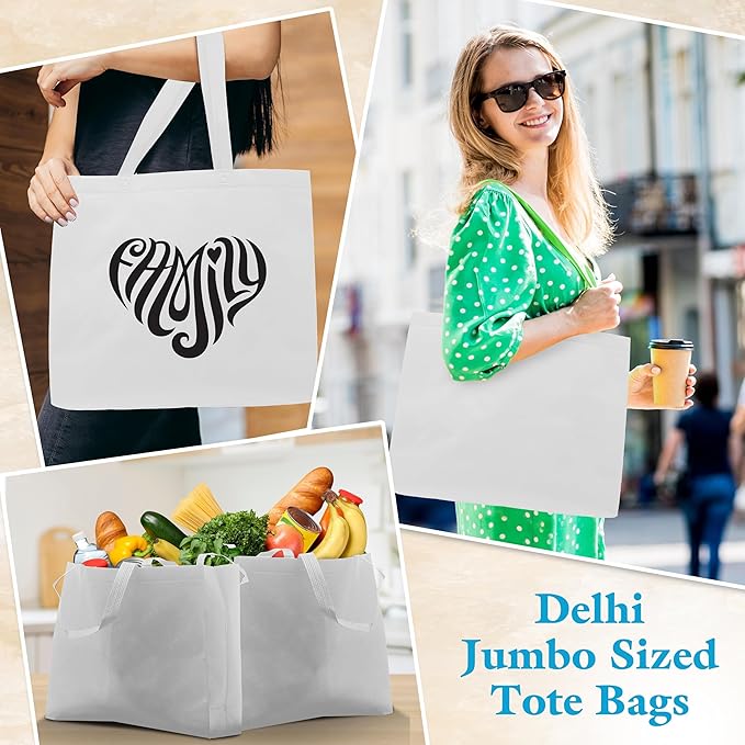 DISCOUNT PROMOS Jumbo Sized Tote Bags Set of 10, Bulk Pack - Reusable Grocery Bags, Shopping Bags, Promotional Item Totes for Women - White