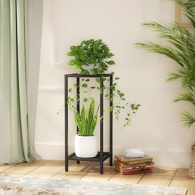 Zhongma 2 Tier 30" Tall Indoor Outdoor Plant Stand, 12 L x 12 W x 30 H inch, Heavy Duty Square Metal Flower Stand for Patio, Home, Garden, 220 LBS Capacity & Heavy Duty Construction