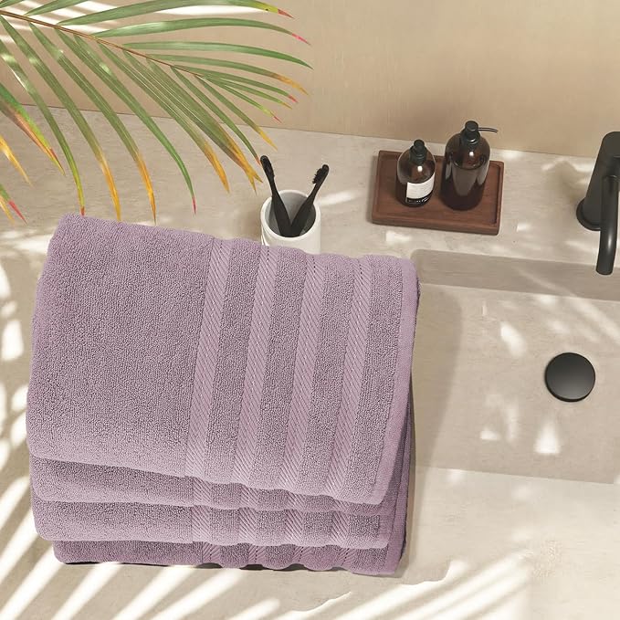 Hearth & Harbor Bath Towels for Bathroom - 100% Ring Spun Cotton Luxury Bathroom Towels - Soft & Highly Absorbent 4 Bath Towels, Dusty Purple