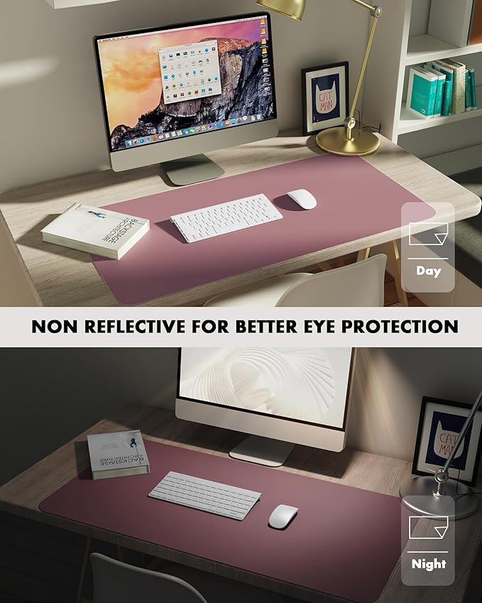 YSAGi Double-Sided Desk Pad, 31.5"x15.7"Leather Desk Mat, Eco Cork Desk Pad Protector,Large Mouse Pad,Waterproof Desk Blotter for Office/Home(Dark Pink)