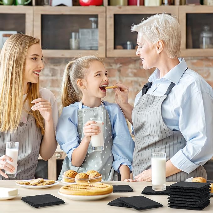 60 PCS Slate Stone Coasters Bulk, MAPRIAL 4 Inch Black Handmade Drink Coasters, 30 PCS Square, 30 PCS Hexagon, Ideal for Laser Engraving, Engravable Blanks Material for Engraver, Home Decor, Gifts