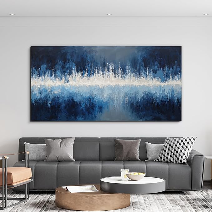 YISXINOAG Abstract Wall Decor Canvas Wall Art Abstract Art Wall Decor Ready to Hang Blue Prints Modern Home Decorations Deep Blue Design Modern Artwork Canvas Art on Bedroom, Home Office Size 24"X48"