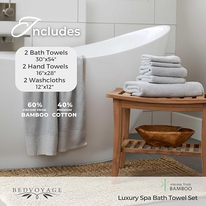 BedVoyage Luxury Bath Towels Set of 6 - Ultra Soft Plush Bathroom Towel Set - Highly Absorbent Viscose from Bamboo Bath Towels Ultra Soft - Spa Towel for Body - Stone