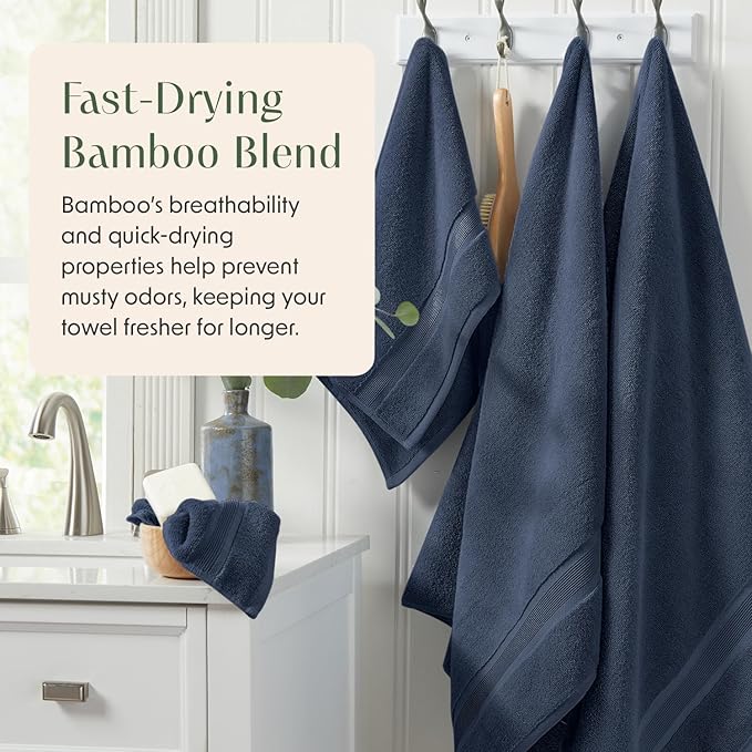 Springtree Home Luxury Viscose from Bamboo Bath Towel Set 6 Piece Set | 35% Viscose from Bamboo - 65% Cotton | Absorbent Quick-Dry Towels for Bathroom | Oeko-TEX Standard 100 Cotton | French Blue