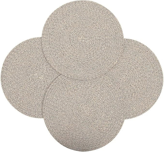 Set of 4 Round Woven Placemats,13.8 inch Plate Chargers Thick Place Mats Cotton Braided Tablemats Rattan Brown Table Mats Weave Placemats for Table Decoration