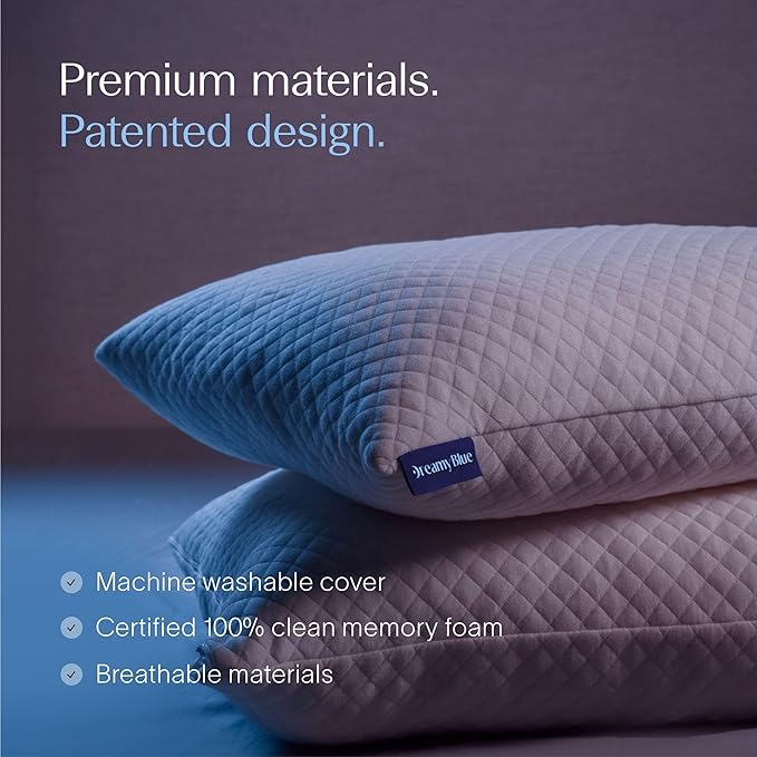 DreamyBlue Signature Pillow w/Adjustable Loft • Shredded Memory Foam Fill • Neutral Alignment for Side, Back, and Stomach Sleepers • Washable Bamboo Rayon Cover • CertiPUR-US Certified Foam (King)
