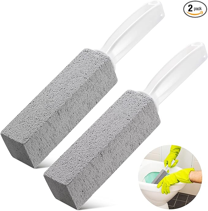 2 Pack Toilet Cleaner Hard Water Build up Remover with Ergonomic Handle, Toilet Bowl Stain Ring Remover, Pumice Stone Toilet Cleaner Tool Stain Remover for Toilet, Pool, Bathroom, Sink
