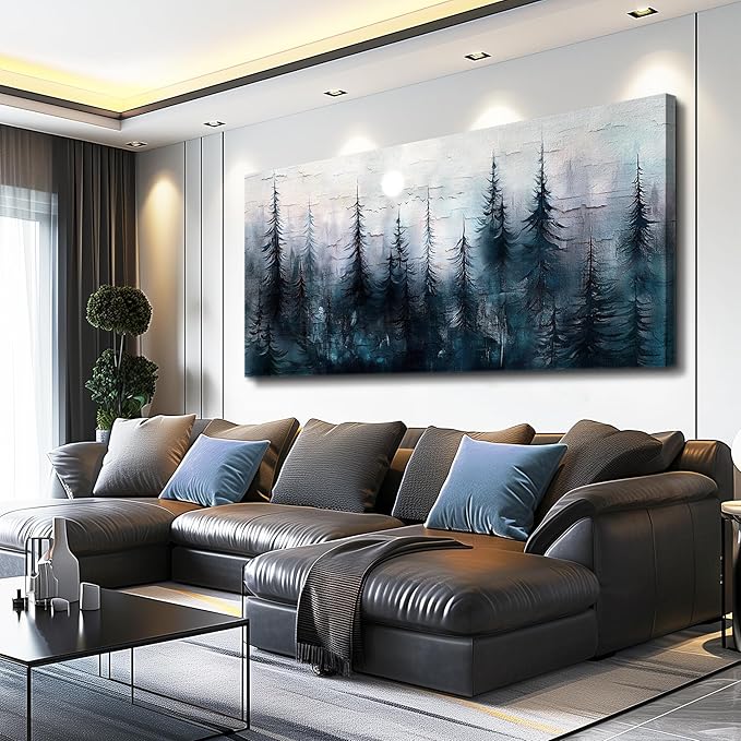 Canvas Wall Art for Living Room Large Wall Decor for Office Bedroom Decoration Foggy Forest Landscape Picture Black and White Painting Artwork Wall Mural Aesthetic Home Decor 30"X60"