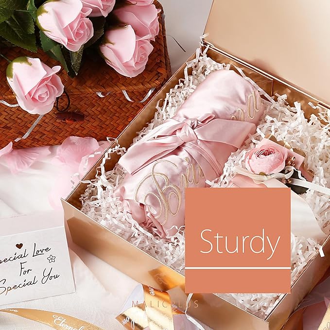 6 Gift Boxes with Lids 9x9x3.4 Inches, Rose Gold Bridesmaid Proposal Boxes with Magnetic Closure for All Occasion (Glossy Rose Gold)