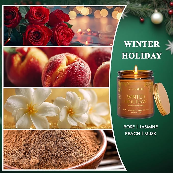 Christmas Soy Candles for Christmas Home Decor Non-Toxic Aromatherapy Scented Candles for Holiday Christmas Gifts, Cozy Cute Jar Candle, Winter Candle for Women Men, Winter Holiday Jasmine Rose Candle