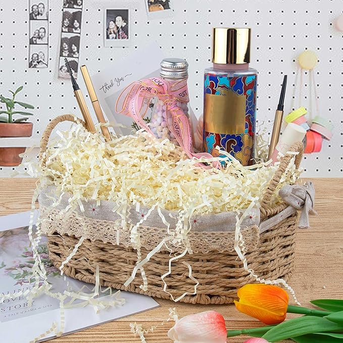 Caleihd Crinkle Cut Paper Grass Cushion Paper Streamer for Christmas Wedding Birthday Bridesmaid Engagement Craft Gift Boxes Bags Filler Decoration 4.5oz Oyster White