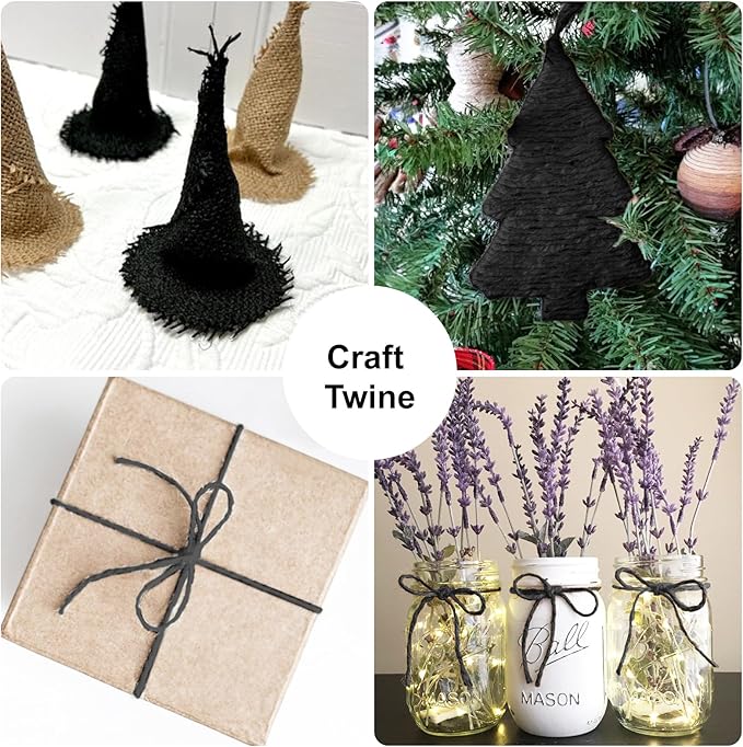 G2PLUS Natural Jute Twine, 3MM 328 Feet Thick Garden Twine String, Black Heavy Duty Hemp Rope String for Gift Wrapping, DIY Arts & Crafts, Climbing Plants, Home Decor