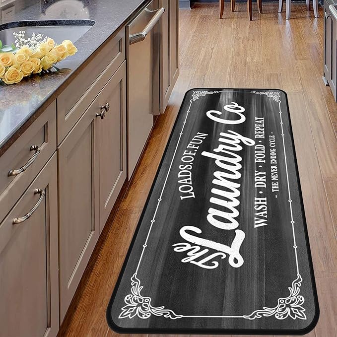 Laundry Room Long Mat Area Rug Non-Slip Floor Mat Waterproof Farmhouse Carpet for Kitchen 40" x 20" (Black/Grey)