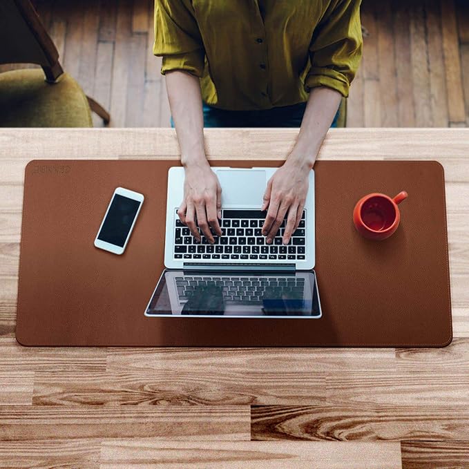 CENNBIE Leather Desk Mat, Extra Large Desk pad,Large Office Writing Desk Computer Leather Mat Mousepad,Waterproof - 39.3"x19.6" (Brown)