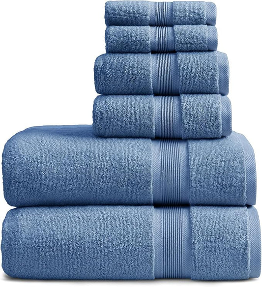 Springtree Home Luxury Bamboo Rayon Bath Towel Set 6 Piece Set | 35% Bamboo Rayon - 65% Cotton | Absorbent Quick-Dry Towels for Bathroom | Oeko-TEX Standard 100 Cotton | Mediterranean Blue