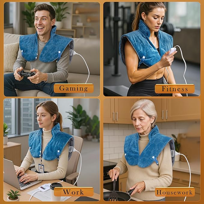 Nalax 30s Fast Heating Pad for Neck and Shoulders and Back, 6X Deeper Far Infrared Pain Relief, 8 Heat Settings Max 159℉, 4H Auto Off, Memory Function, Adjustable Strap, Christmas Gifts Women 24"x 20"