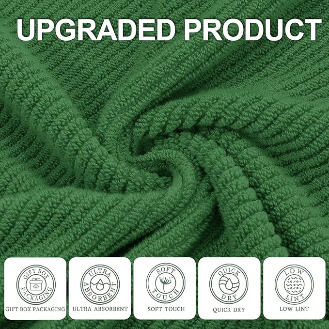 VOOVA & MOVAS Hunter Green Bath Towels, Bath Towels Set of 4, Large 30" x 56" - 100% Cotton | Quick Dry | Thick | Soft | Absorbent, Light Weight Shower Towels, Luxury Towel Gift Set