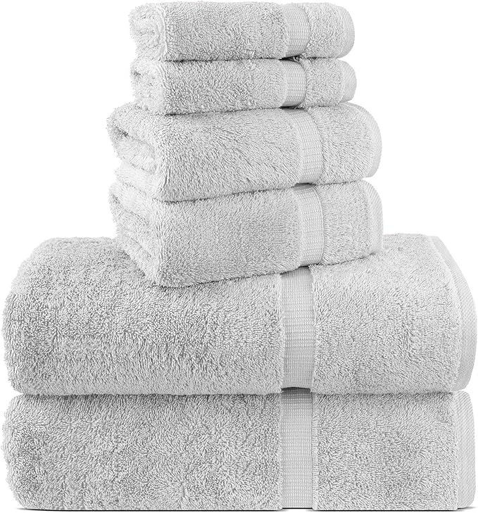 Chakir Turkish Linens 100% Cotton Premium Turkish Towels for Bathroom, 2 Large Bath Towels, 2 Hand Towels, 2 Washcloths (6-Piece Towel Set, Silver)