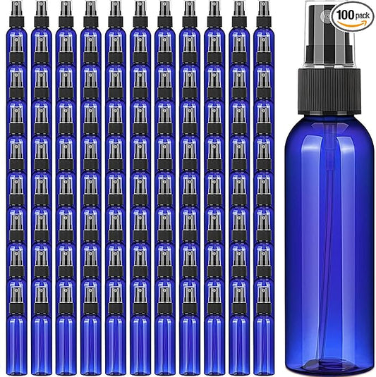 100 PCS 3.4 oz Plastic Spray Bottles with Fine Mist Nozzles for Essential Oil Travel and Refillable Cosmetic Use(Blue)