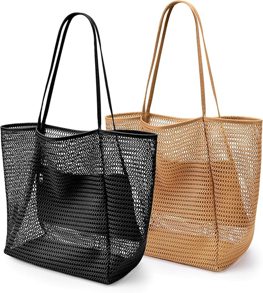 KALIDI BeachNylon Mesh Tote Bag, Casual Tote Bag Hobo Women Foldable MAX 23L Shoulder Bag For Beach Picnic Vacation