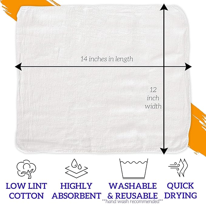 GREEN LIFESTYLE White Shop Towels 12x14, 50 Pack, 100% Cotton Super Absorbent & Durable Shop Rags, Reusable Shop Rags Bulk, Multipurpose Cleaning Towels for Automobiles, Industries, Garage and Home