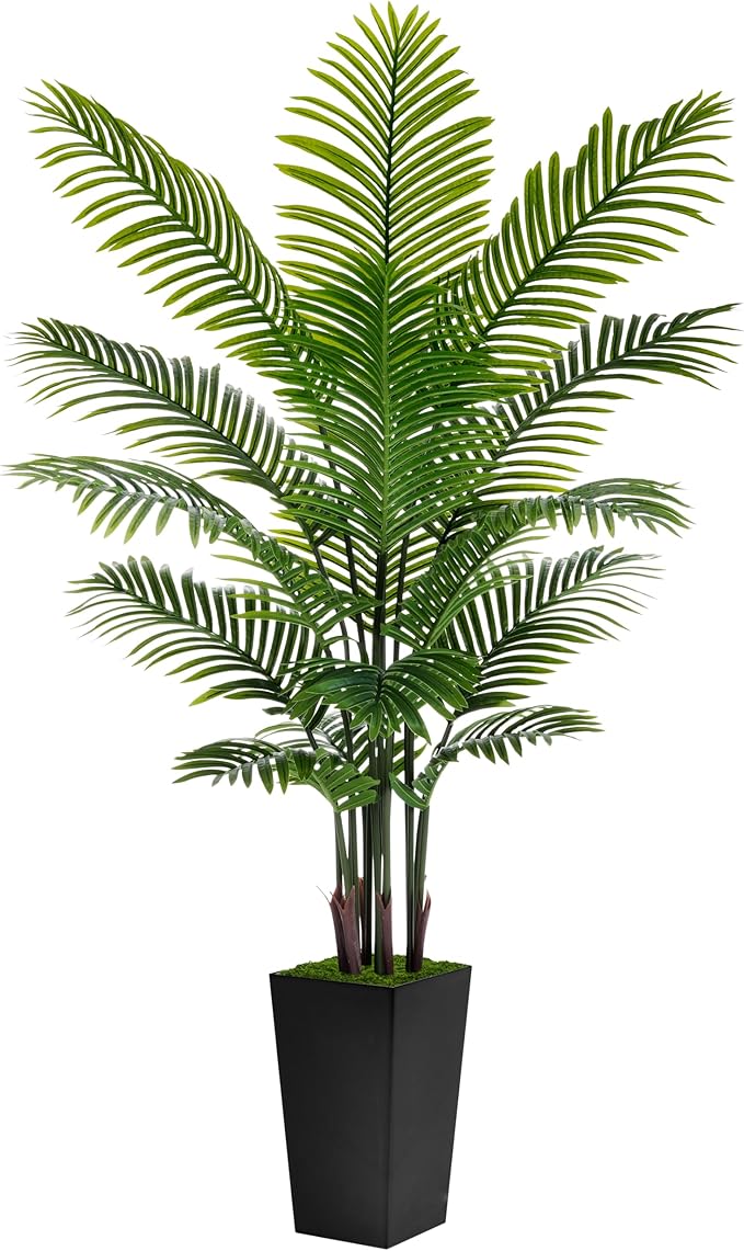 Artificial Palm Tree 6FT - Fake Tree with Black Tall Planter - Faux Tropical Areca Floor Plant in Pot - Artificial Silk Plant for Home Office Living Room Decor Indoor