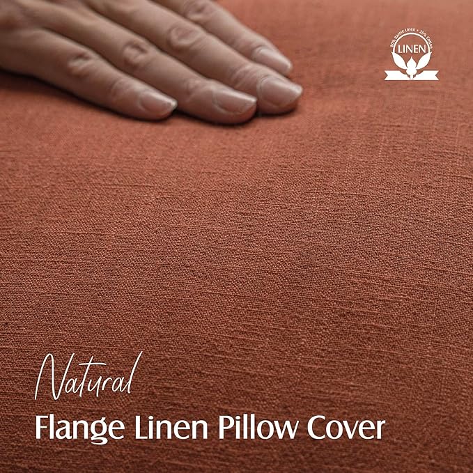 Foindtower Pack of 2, Decorative Linen Soild Throw Pillow Covers Soft Accent Cushion Case Farmhouse Neutral Pillowcase for Chair Couch Sofa Bedroom Living Room Home Decor 18 x 18 Inch Fall Rust Orange