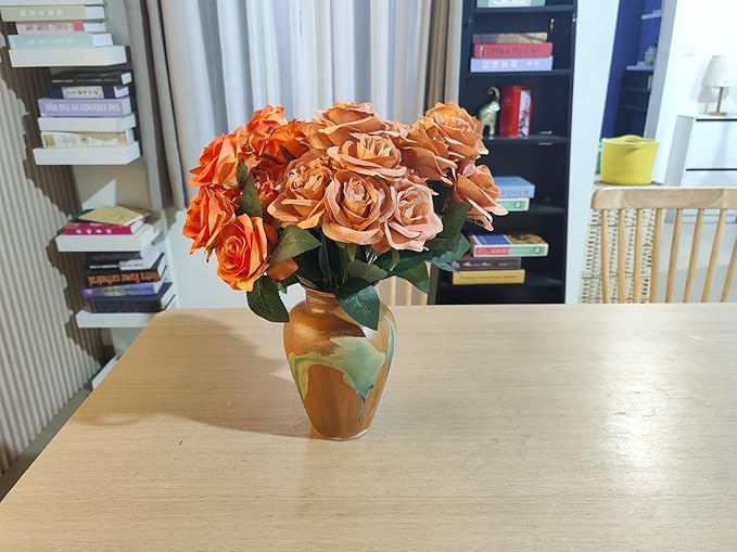 Terracotta Pottery - 8.8" Unique Decorative Vintage Vase, Green Glazed Earth Yellow Boho Neutral vase Home Decor, Wide Mouth Ceramic Farmhouse Flower Vases for Living Room, Kitchen Decor