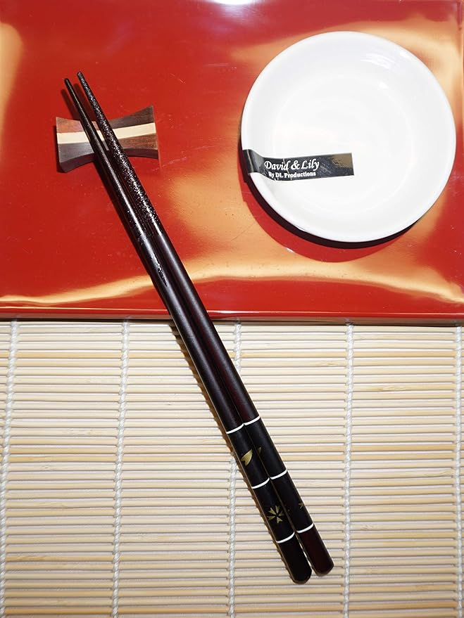 JapanBargain 4507x2, Bamboo Chopsticks Reusable Japanese Chinese Korean Wood Chop Sticks Hair Sticks 5 Pair Gift Boxed Set Dishwasher Safe, 9 inch, Gold-CherryBlossom, Set of 2