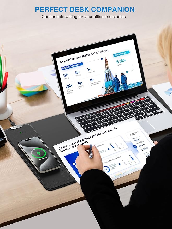 TopMade Wireless Charging Mouse Pad, Gaming Mousepad with Ultra-Smooth Surface, Non-Slip Base, Waterproof Computer Desk Pad, 31.5"x11.81" XL Large Desk Mat for MacBook, PC, Laptop