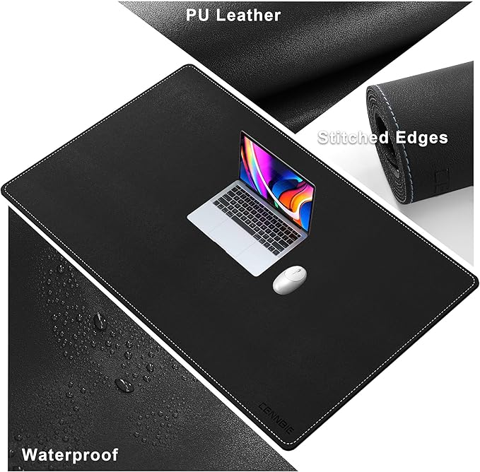 CENNBIE Leather Desk Pad Large, 47.2" x 27.5" Desk Mat Blotter Protector, Extended Non-Slip Mouse Pad, Waterproof PU Leather Desk mat for Desktop Office and Home (Black)