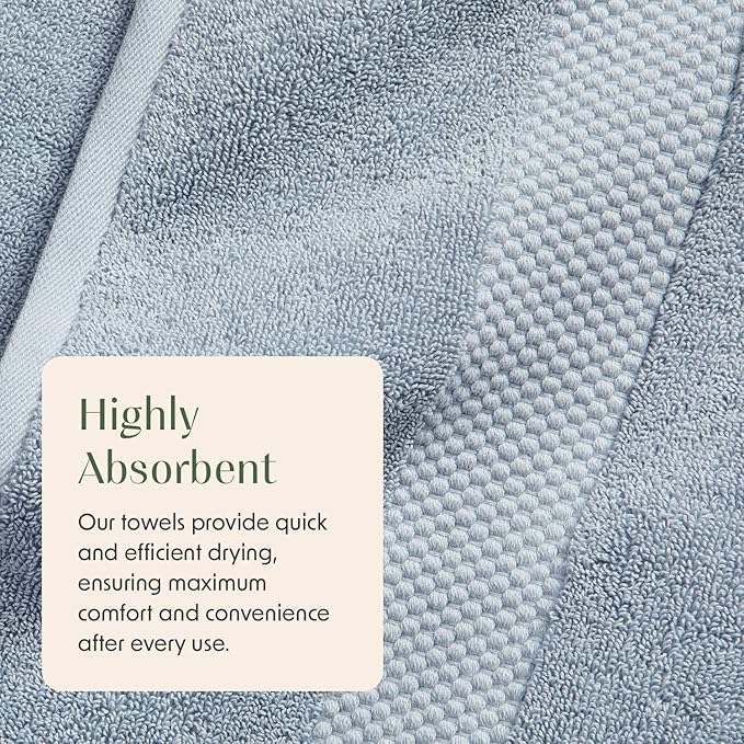 Springtree Home Blue Bath Towels Set of 4 | Classic Hotel Bath Towels | 100% Combed Cotton | Absorbent Quick-Dry Towels for Bathroom | Oeko-TEX® Standard 100 Cotton | Cynewski Collection - Blue Fog