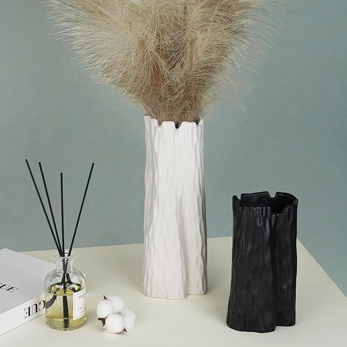 Black Matte Ceramic Vase, Organic Nature Shape, 7.5 Inch Boho Nordic Ins Style Decorative Flowers Vase, Living Room Bedroom Entryway Minimalist Centerpiece Decor, Birthday Gifts for Women