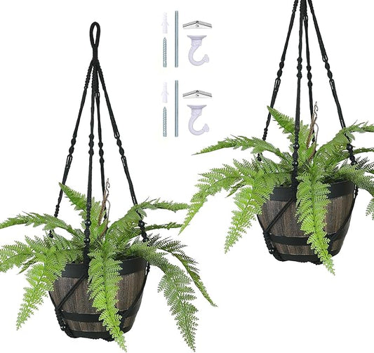 2 Pack Macrame Plant Hanger Black Large 43 Inch Long Hanging Planter Holder for Indoor Outdoor Decor with Swag Hooks