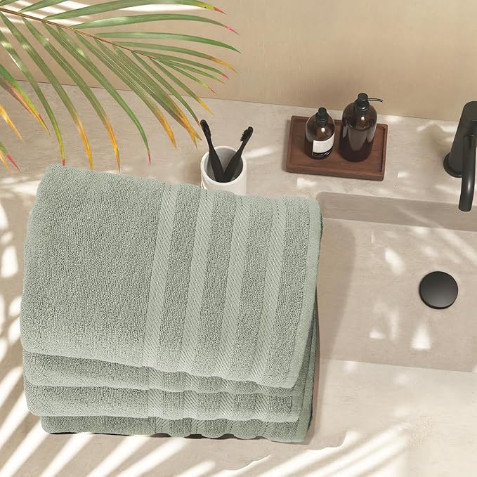 Hearth & Harbor Bath Towels for Bathroom - 100% Ring Spun Cotton Luxury Bathroom Towels - Soft & Highly Absorbent 4 Bath Towels, Sage Green
