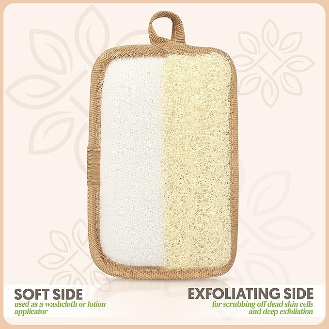 Almooni Premium Egyptian Exfoliating Loofah Pad Body Scrubber - Rectangular loofa Shape - Made with Natural Egyptian Shower lufa Sponge That Gets You Clean, Not Just Spreading Soap (2 Pack)