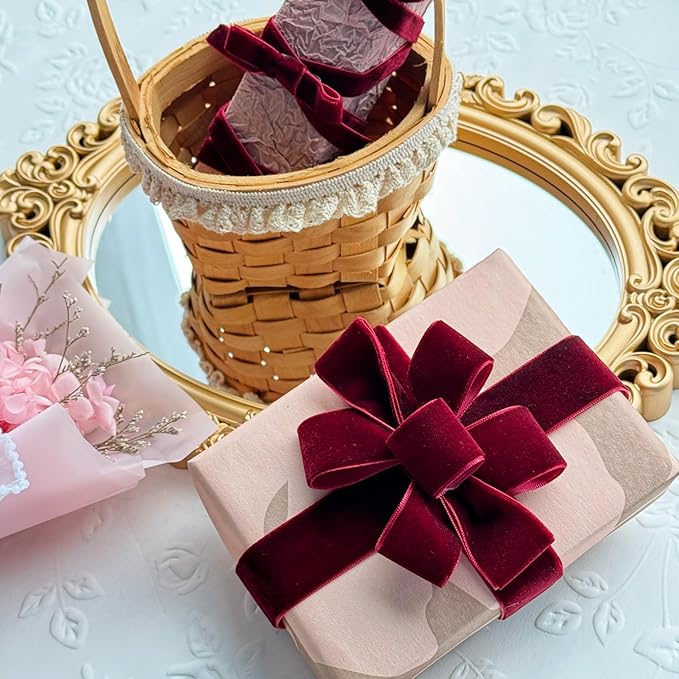 Vintage Burgundy Velvet Ribbon, 1 Inch X 25Yd