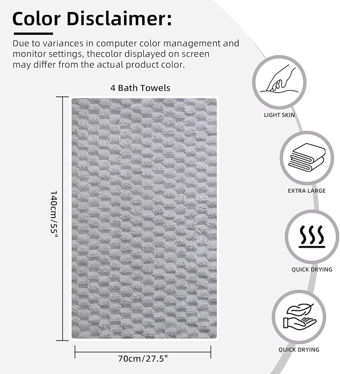 Luxury Microfiber Bath Towels, 4-Pack Ultra Lightweight Quick-Dry Bath Sheets, 27.5x55 Inches, Super Soft for Home, Spa, Gym, Travel (Mixed Color)