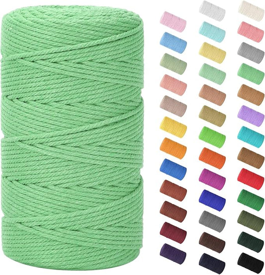 HOMEBOBO Macrame Cord 3mm x 220Yards (656Feet)Natural Cotton Macrame Rope - 4 Strands Twisted Macrame Cotton Cord for Wall HangingPlant HangersCraftsGift Wrapping and Wedding DecorationsMint Green
