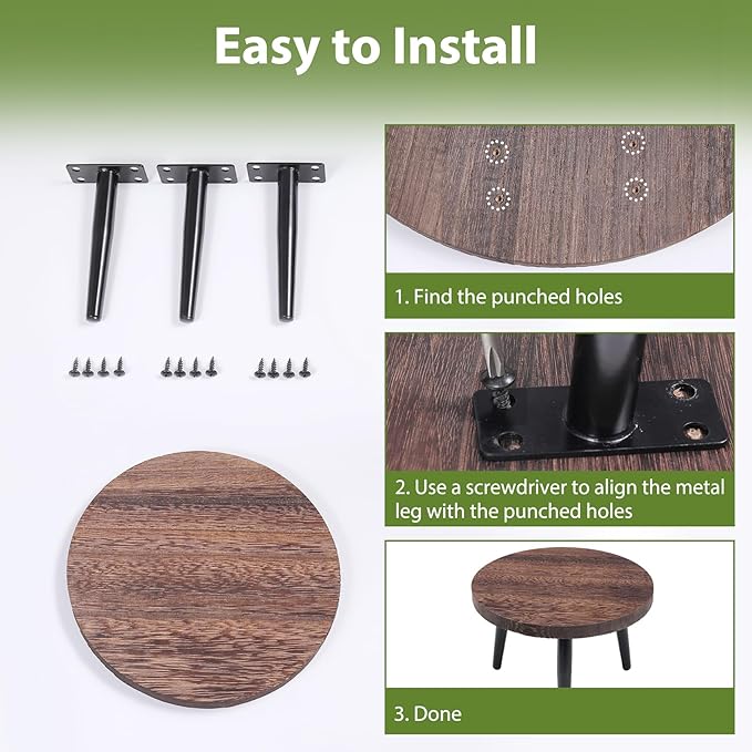 2 Pcs 8 inch Plant Stands, Small Floor Indoor Plant Stand, Mid Century Wood Planter Stand with Metal Leg, Round Modern Plant Stool for Indoor Outdoor Flower Pots (Brown)