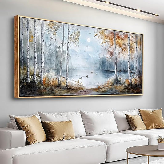 QIYILEXWART Large Wall Decor For Living Room Canvas Wall Art For Office Modern Wall Decorations For Bedroom Birch Forest Landscape Painting Farmhouse Pictures Artwork Room Home Decor 24x48 In