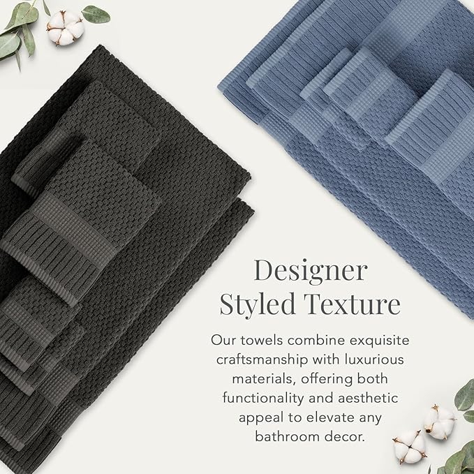 NY Loft 100% Cotton Bath Towel 4 Pack | Super Soft & Absorbent Quick-Dry Bath Towels 30" x 52" |Textured and Durable Cotton | Trinity Collection (4 Pack Bath Towel, Flint Stone)