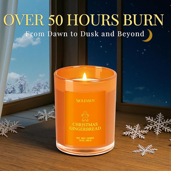 Christmas Gingerbread Candle, 10oz Soy Scented Candle for Home, Christmas Birthday & Holiday Gifts for Women & Men, Long Lasting 50+ Hour Clean Non-Toxic Burn, Elegant Winter & Christmas Home Decor