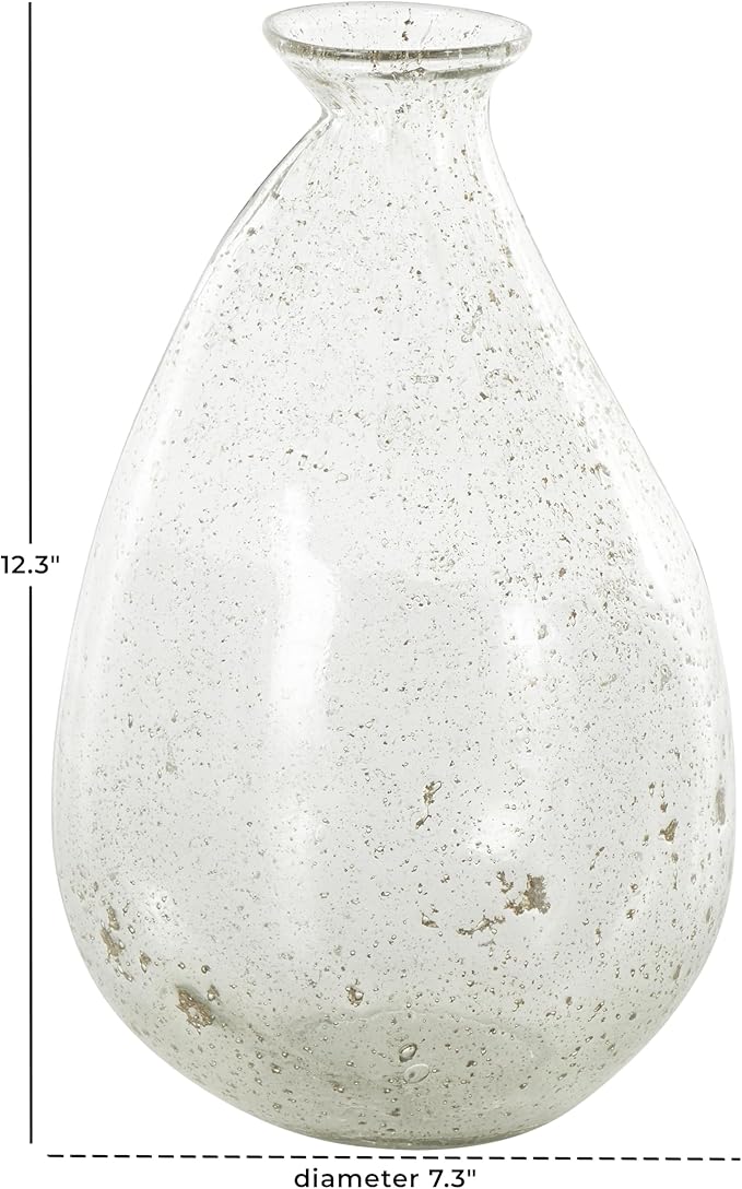 Deco 79 Glass Decorative Vase Speckled Centerpiece Vases with Brown Accents, Flower Vases for Home Decoration 7" x 7" x 12", Clear