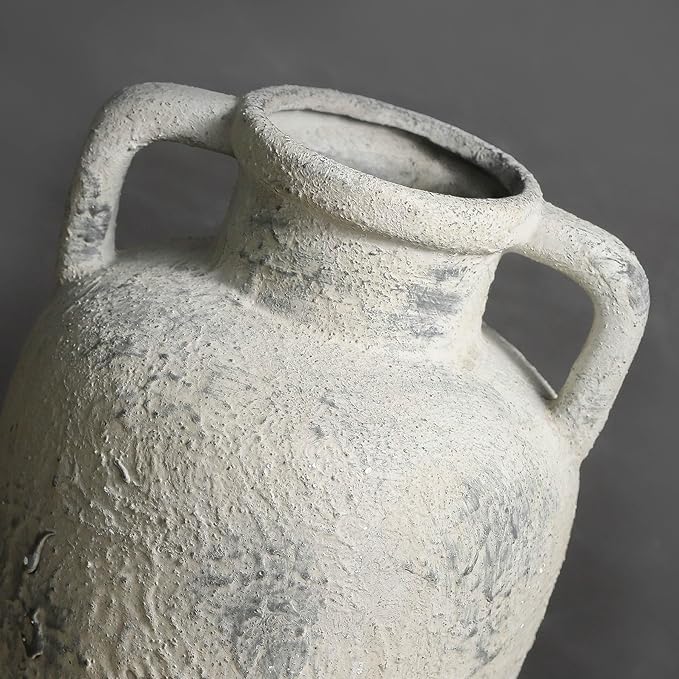 Rustic Vase for Flowers, Ceramic Christmas Terracotta Vase with Handles, 8.85 inch Tall Vintage Farmhouse Flower Vase for Home Decor, Wide Mouth, Living Room Shelf Decor, Enterway, Table
