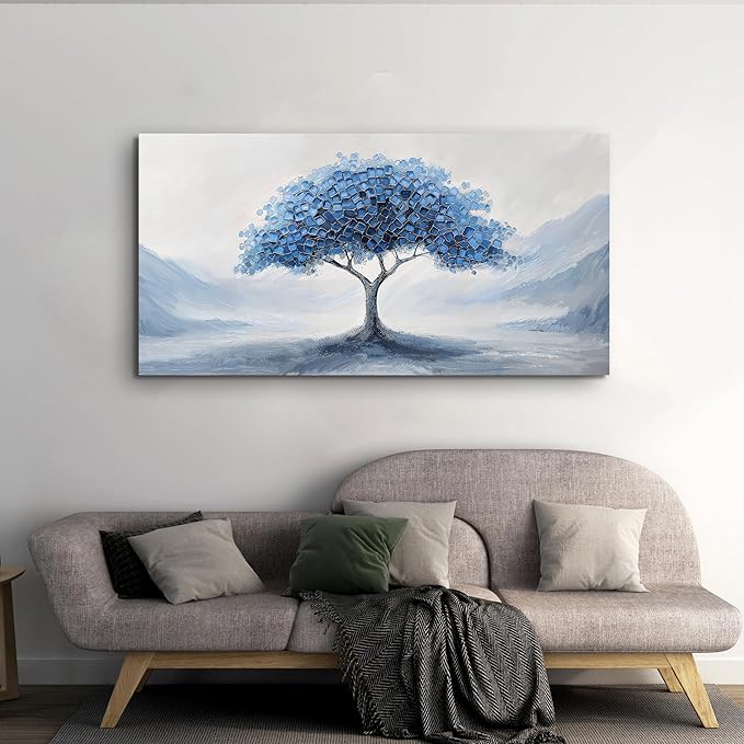 Canvas Wall Art Decor Wall Art Pictures for Living Room Abstract Canvas Art Wall Decor Tree of Life Wall Art Prints Blue White Wall Art Decorations Artwork for Walls Bedroom Home Decor 20" X 40"