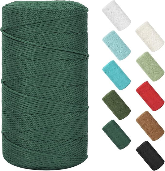 Natural Cotton Macrame Rope - 2mm x 380Yards (1140Feet), 2 Strands Twisted Macrame Cotton Cord for Wall Hanging, Plant Hangers, Crafts, Gift Wrapping and Wedding Decorations, Dark Green