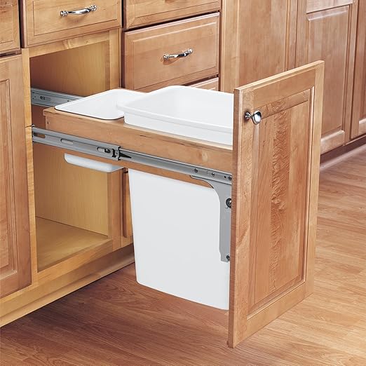 Rev-A-Shelf Top Mount Single Pullout Under Cabinet 35 Quart Kitchen Trash Cans with 150 Pound Rated Full-Extension Slides, 4WCTM-12DM1-175