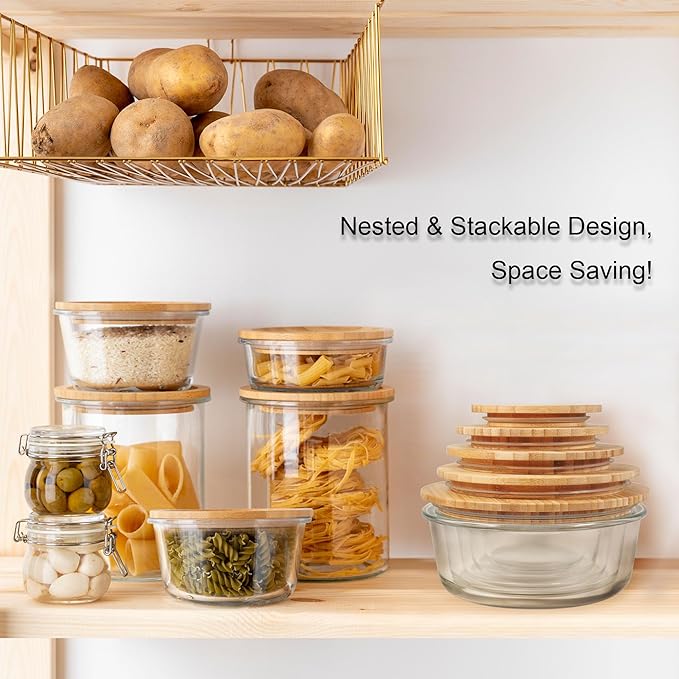 Urban Green Glass Food Container with Bamboo Lid, Airtight food storage Containers set, Glass Meal Prep Containers Set of 5, Dishwasher & Oven Safe